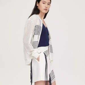 COMME MOI Stylish Sheer White and Navy Bomber Jacket